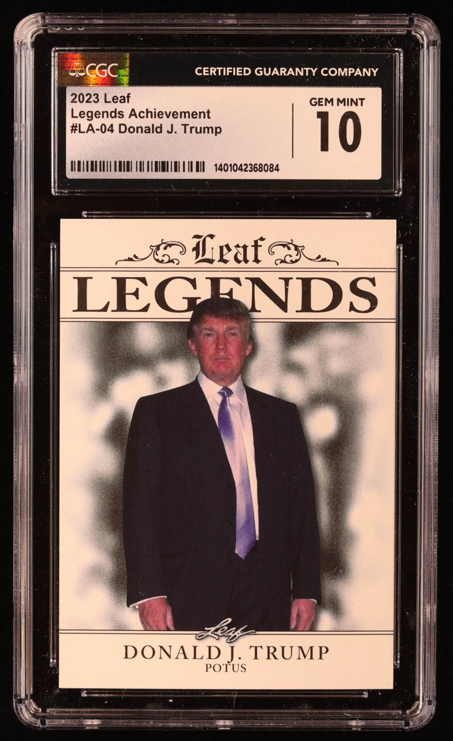 Donald J. Trump 2023 Leaf Legends Achievement #LA04 (CGC 10) at PristineAuction.com Donald J. Trump 2023 Leaf Legends Achievement #LA04 (CGC 10) at PristineAuction.com