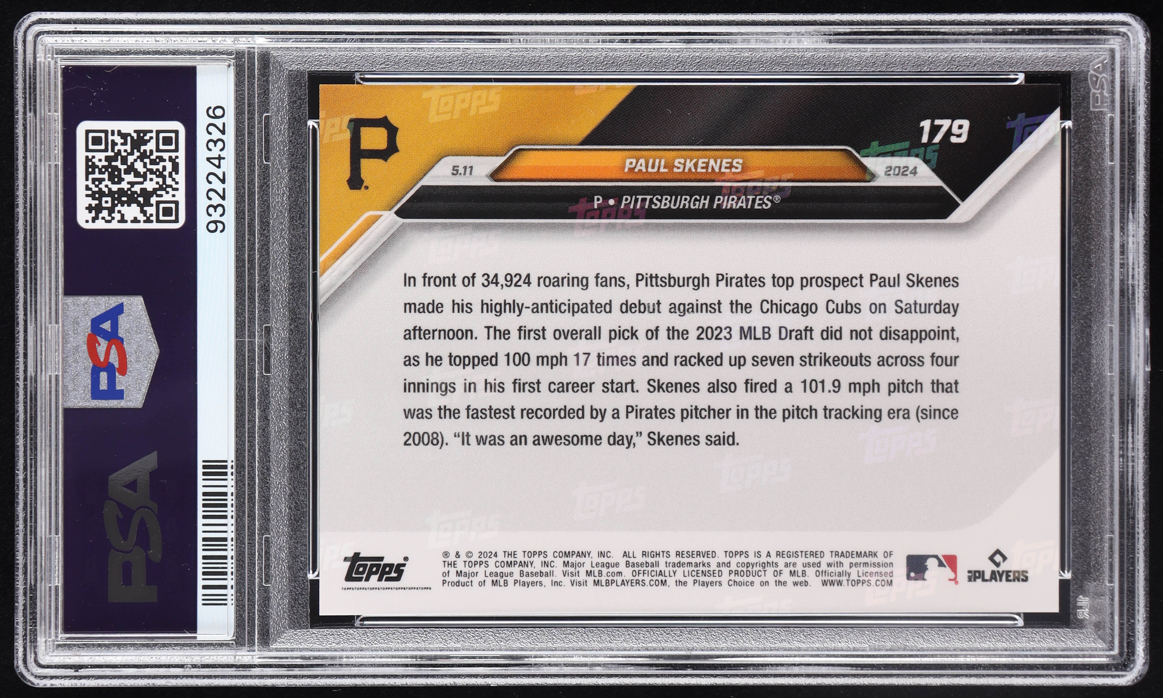 Paul Skenes 2024 Topps Now #179 RC (PSA 10) at PristineAuction.com Paul Skenes 2024 Topps Now #179 RC (PSA 10) at PristineAuction.com