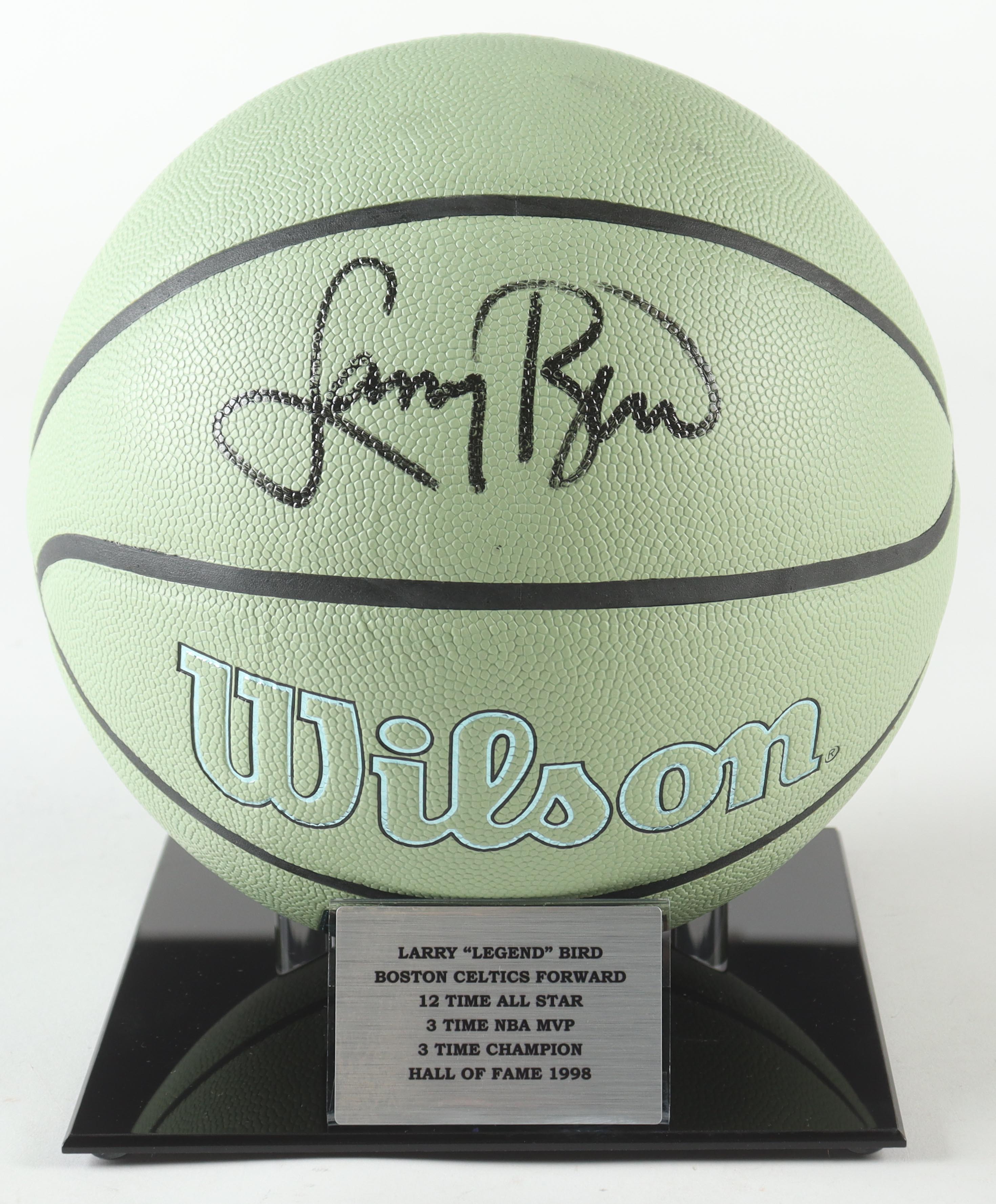 Larry Bird Signed NBA Basketball with Acrylic Stand & Nameplate (Beckett) at PristineAuction.com Larry Bird Signed NBA Basketball with Acrylic Stand & Nameplate (Beckett) at PristineAuction.com