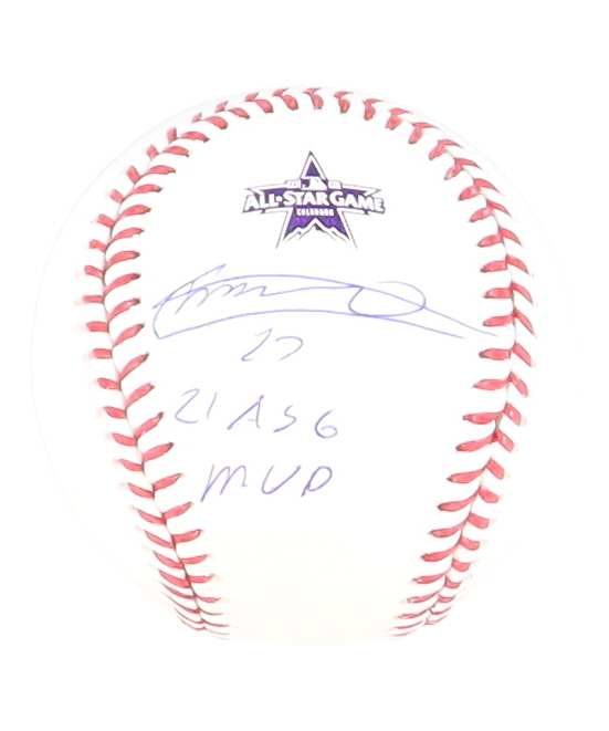 Vladimir Guerrero Jr. Signed 2021 All-Star Game Logo Baseball Inscribed "21 ASG MVP" (JSA & USA SM) at PristineAuction.com Vladimir Guerrero Jr. Signed 2021 All-Star Game Logo Baseball Inscribed "21 ASG MVP" (JSA & USA SM) at PristineAuction.com