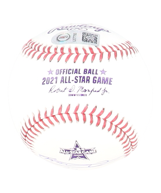 Vladimir Guerrero Jr. Signed 2021 All-Star Game Logo Baseball Inscribed "21 ASG MVP" (JSA & USA SM) at PristineAuction.com Vladimir Guerrero Jr. Signed 2021 All-Star Game Logo Baseball Inscribed "21 ASG MVP" (JSA & USA SM) at PristineAuction.com