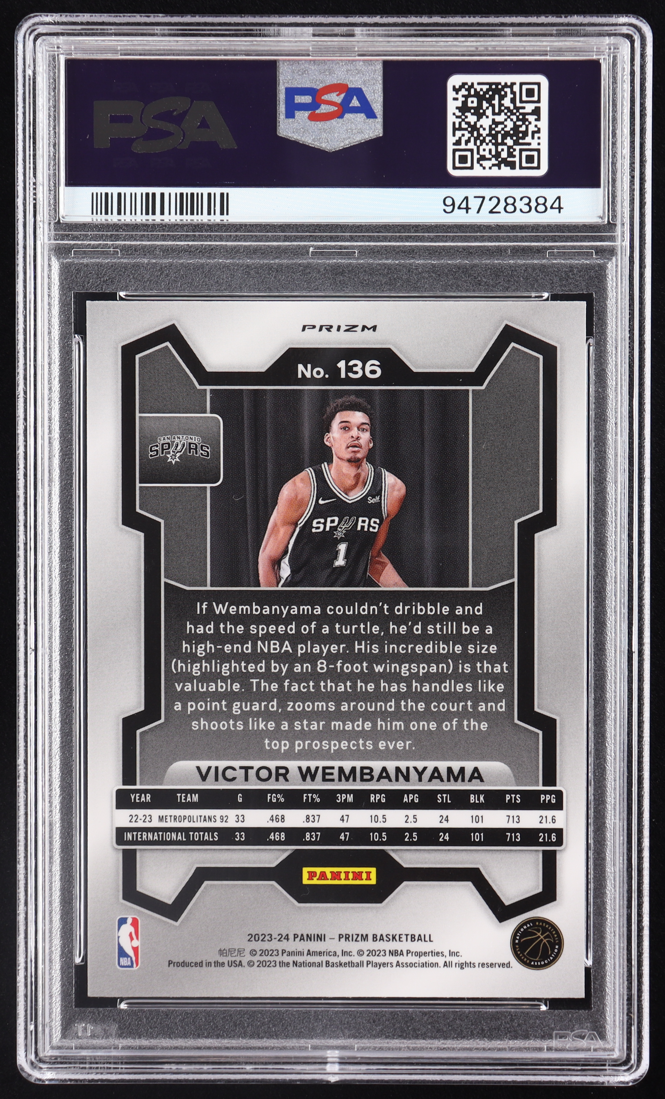 Victor Wembanyama 2023-24 Panini Prizm Orange Ice #136 RC (PSA 10 