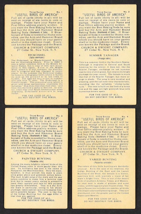 1922 Arm & Hammer / Church & Dwight "Useful Birds of America" Complete Set of (30) Cards with Dick Cissel #1, Summer Tanager #2, Painted Bunting #3, Varied Bunting #4 at PristineAuction.com 1922 Arm & Hammer / Church & Dwight "Useful Birds of America" Complete Set of (30) Cards with Dick Cissel #1, Summer Tanager #2, Painted Bunting #3, Varied Bunting #4 at PristineAuction.com
