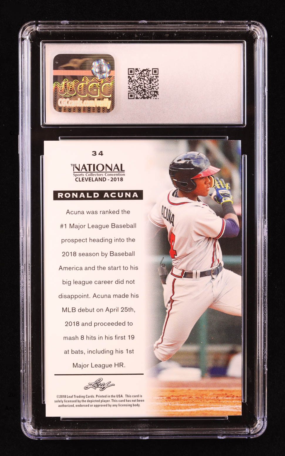 Ronald Acuna Jr. 2018 Leaf National Convention #34 RC (CGC 10) at PristineAuction.com Ronald Acuna Jr. 2018 Leaf National Convention #34 RC (CGC 10) at PristineAuction.com