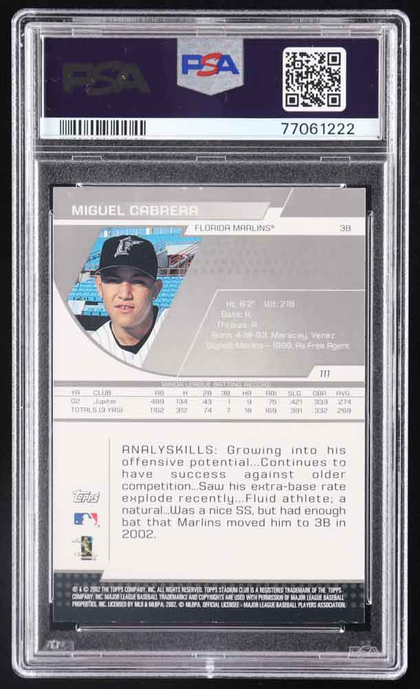 Miguel Cabrera 2003 Stadium Club #111 RC (PSA 8) at PristineAuction.com Miguel Cabrera 2003 Stadium Club #111 RC (PSA 8) at PristineAuction.com