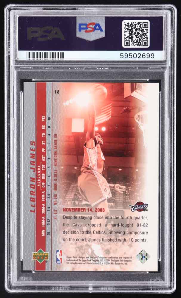 LeBron James 2003-04 Upper Deck Phenomenal Beginning LeBron James #18 RC (PSA 8) at PristineAuction.com LeBron James 2003-04 Upper Deck Phenomenal Beginning LeBron James #18 RC (PSA 8) at PristineAuction.com