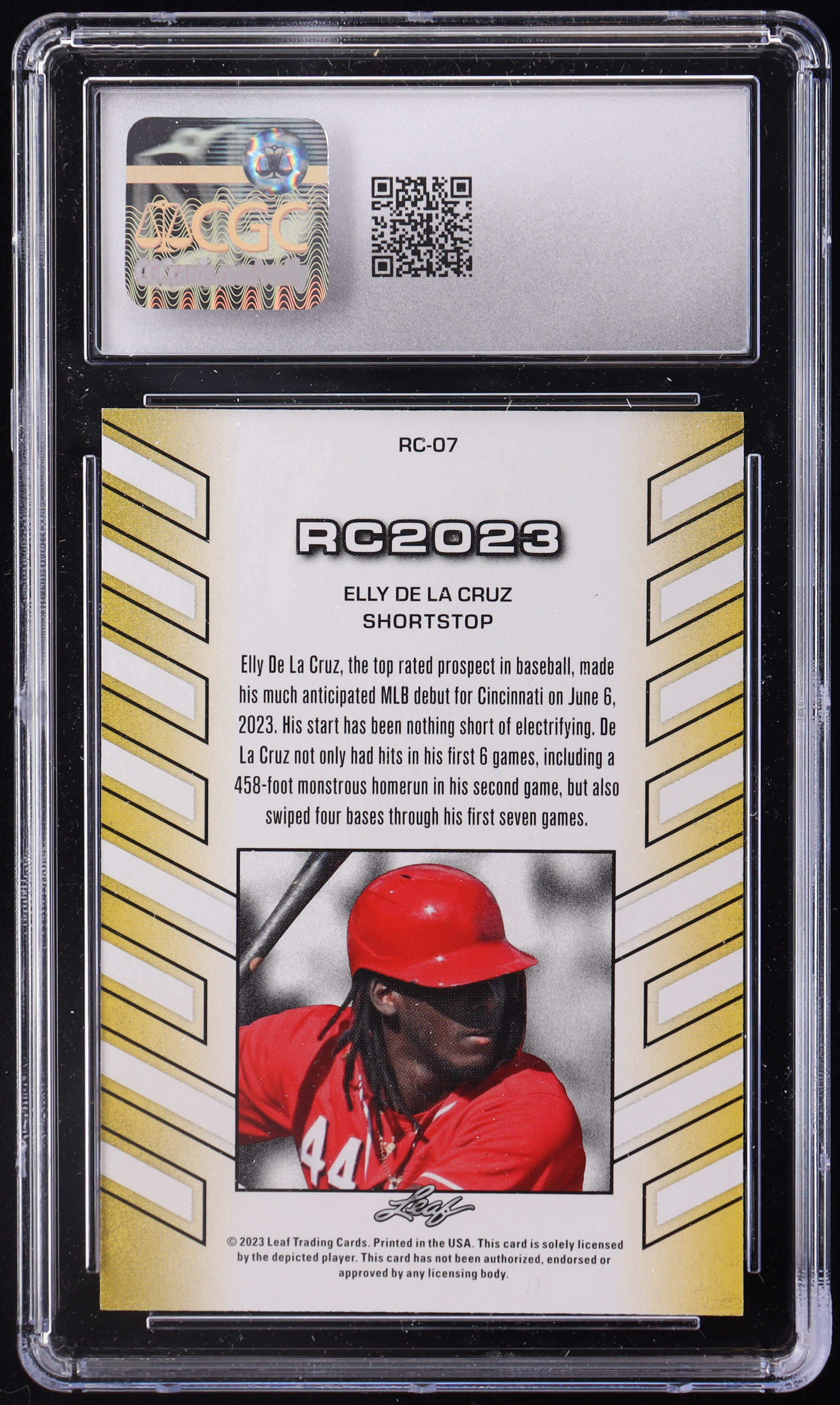 Elly De La Cruz 2023 Leaf Special Release RC2023 #RC07 RC (CGC 10) at PristineAuction.com Elly De La Cruz 2023 Leaf Special Release RC2023 #RC07 RC (CGC 10) at PristineAuction.com