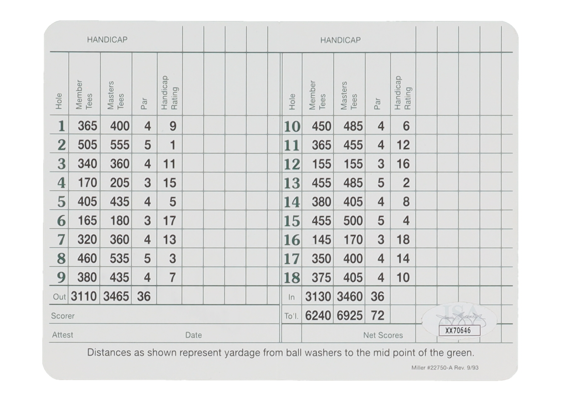 Arnold Palmer Signed Augusta National Golf Club Scorecard (JSA) at PristineAuction.com Arnold Palmer Signed Augusta National Golf Club Scorecard (JSA) at PristineAuction.com
