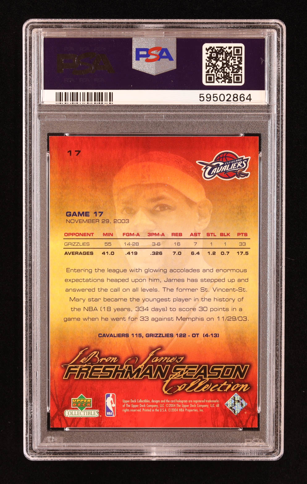 LeBron James 2004 Upper Deck LeBron James Freshman Season #17 (PSA 9) at PristineAuction.com LeBron James 2004 Upper Deck LeBron James Freshman Season #17 (PSA 9) at PristineAuction.com
