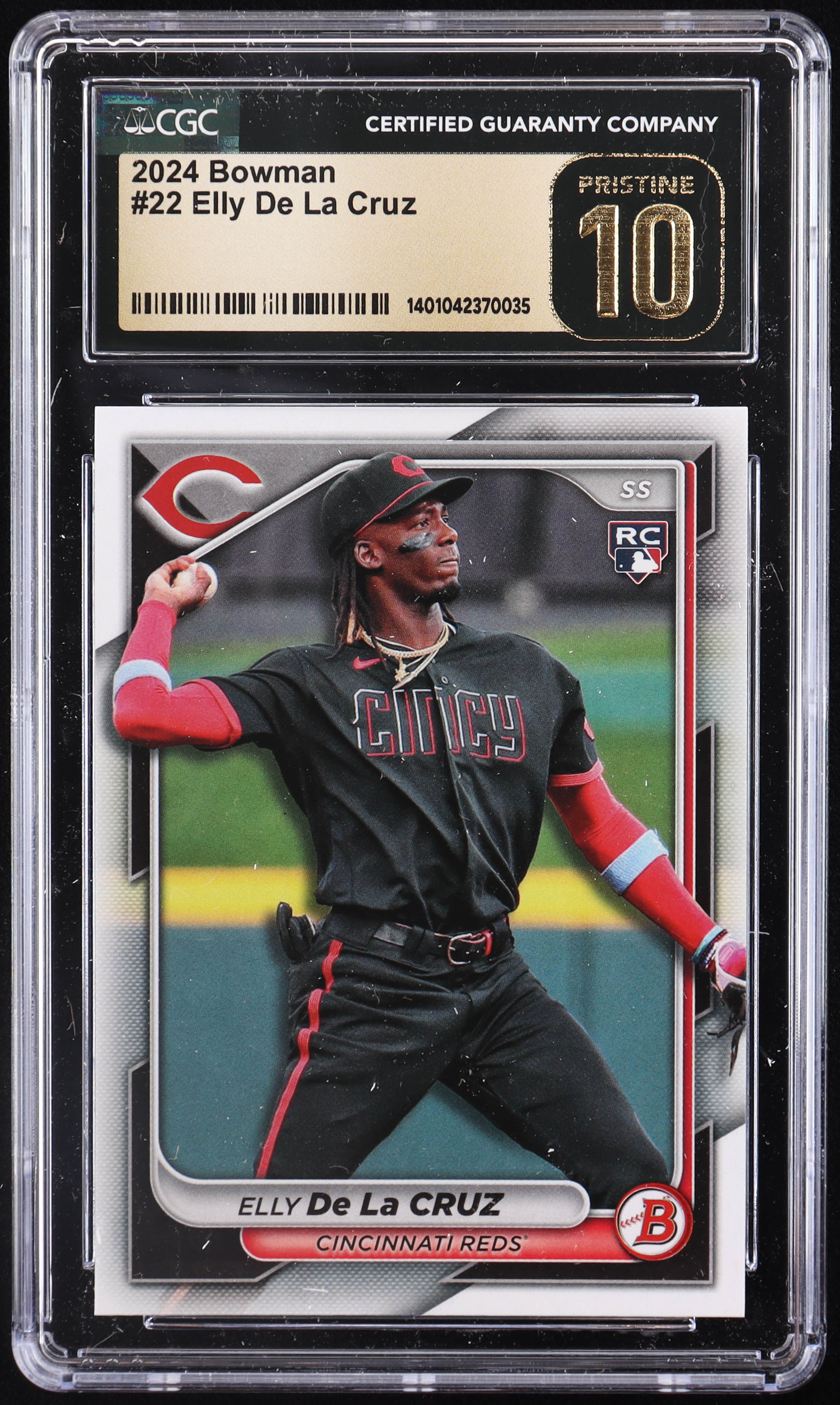 Elly De La Cruz 2024 Bowman #22 RC (CGC 10 | Pristine Black Label) at PristineAuction.com Elly De La Cruz 2024 Bowman #22 RC (CGC 10 | Pristine Black Label) at PristineAuction.com