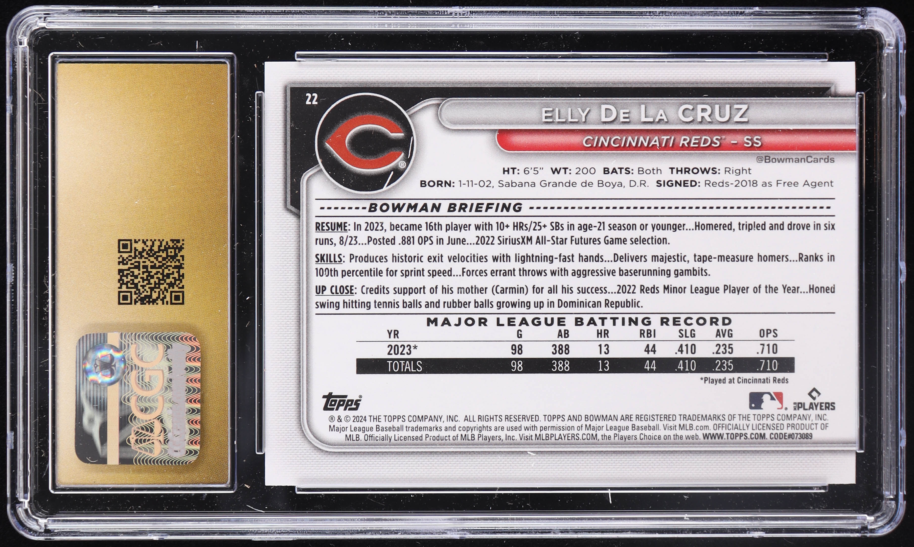 Elly De La Cruz 2024 Bowman #22 RC (CGC 10 | Pristine Black Label) at PristineAuction.com Elly De La Cruz 2024 Bowman #22 RC (CGC 10 | Pristine Black Label) at PristineAuction.com