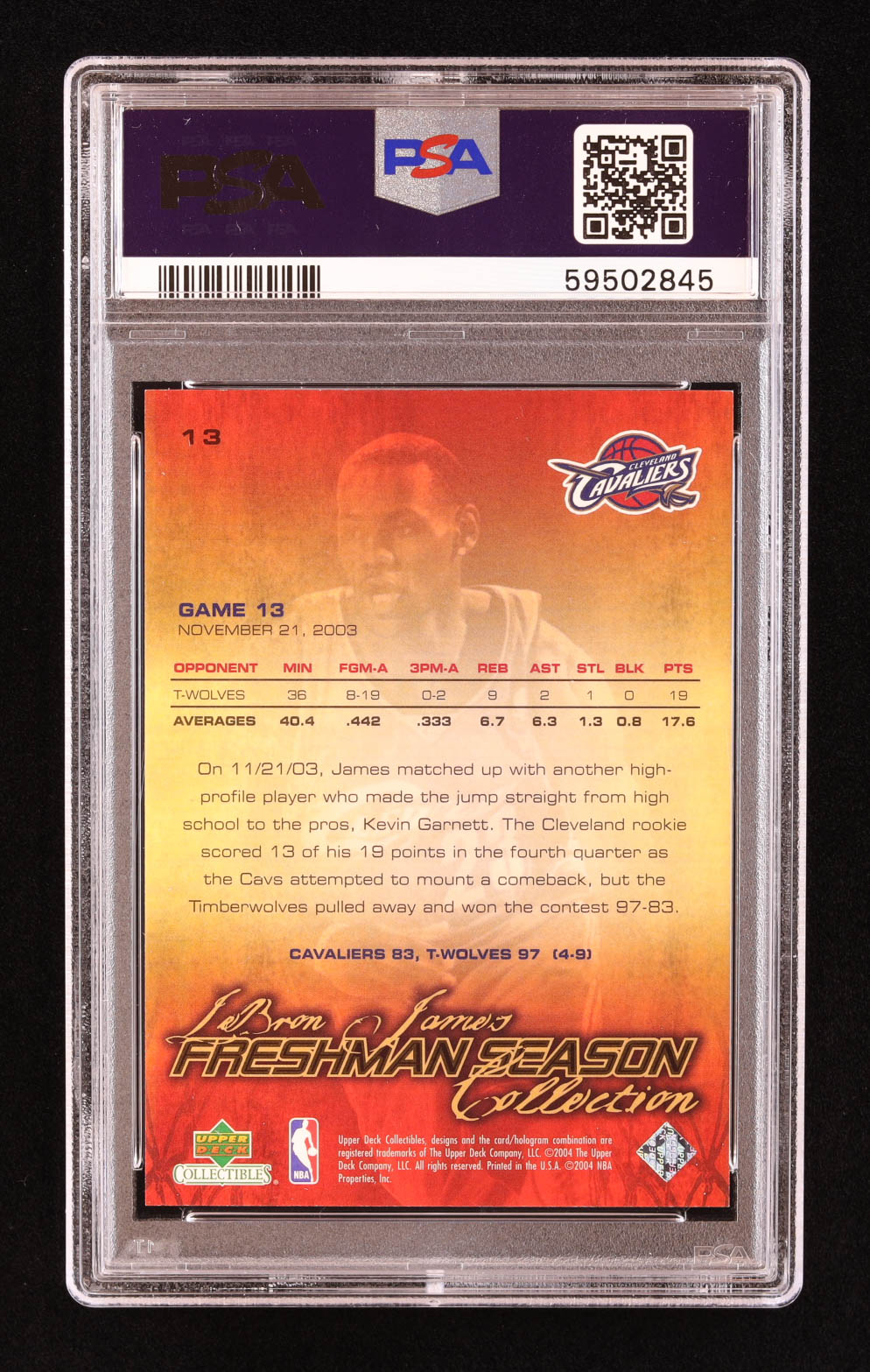 LeBron James 2004 Upper Deck LeBron James Freshman Season #13 (PSA 9) at PristineAuction.com LeBron James 2004 Upper Deck LeBron James Freshman Season #13 (PSA 9) at PristineAuction.com