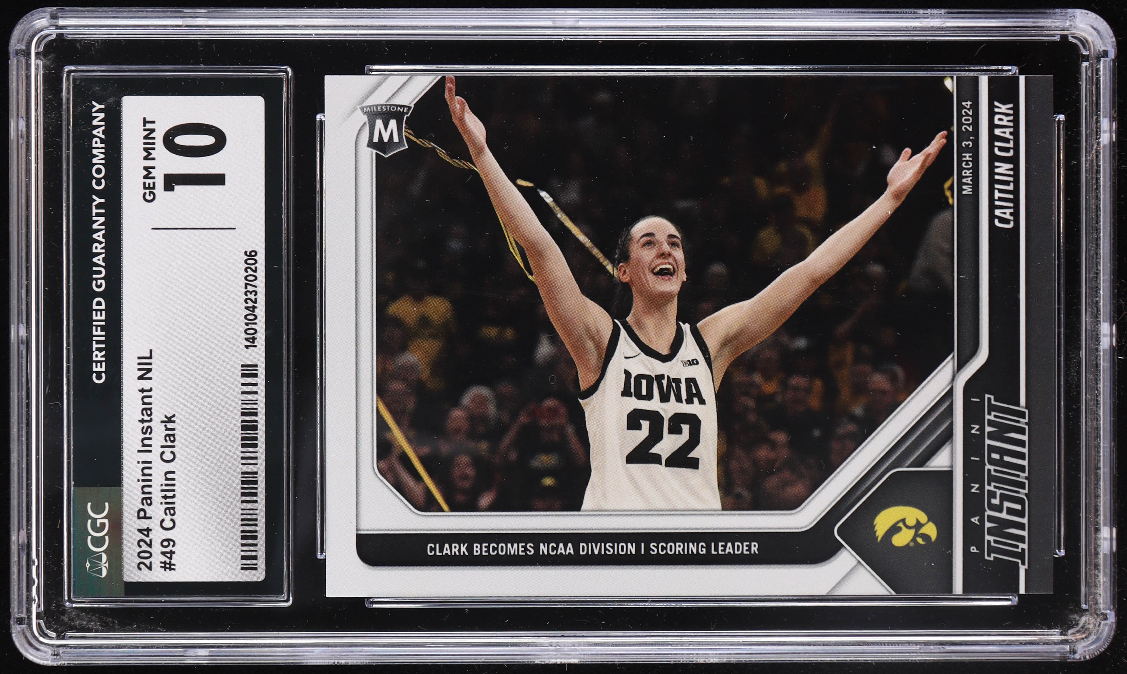 Caitlin Clark 2024 Panini Instant #49 RC (CGC 10) at PristineAuction.com Caitlin Clark 2024 Panini Instant #49 RC (CGC 10) at PristineAuction.com