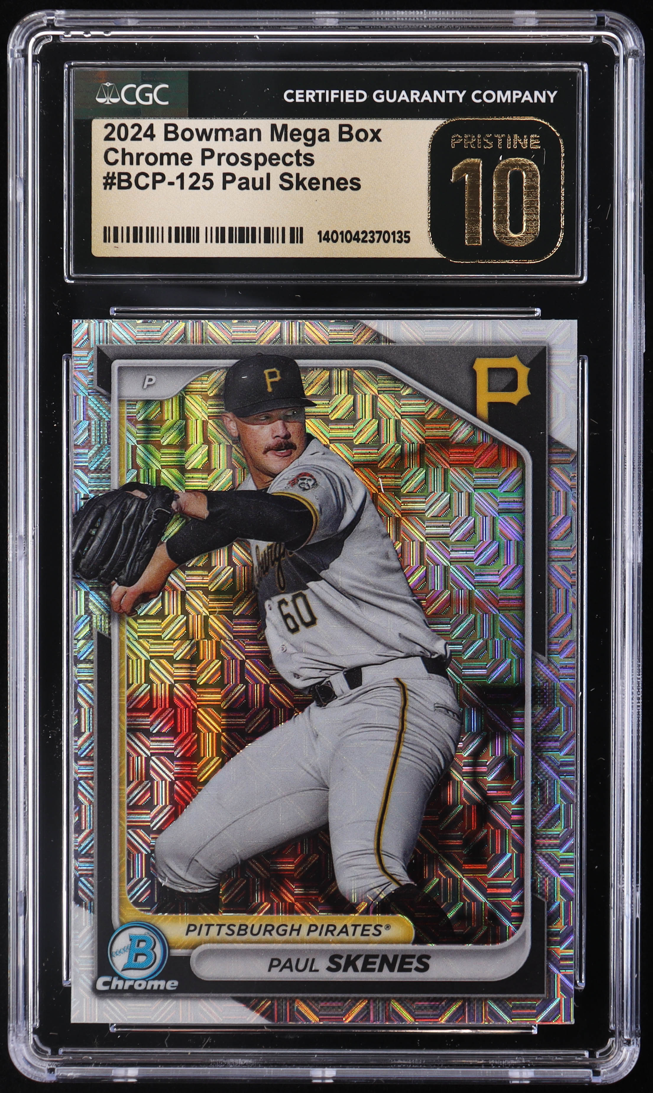 Paul Skenes 2024 Bowman Chrome Mega Box Prospects #BCP125 RC (CGC 10 | Pristine Black Label) at PristineAuction.com Paul Skenes 2024 Bowman Chrome Mega Box Prospects #BCP125 RC (CGC 10 | Pristine Black Label) at PristineAuction.com