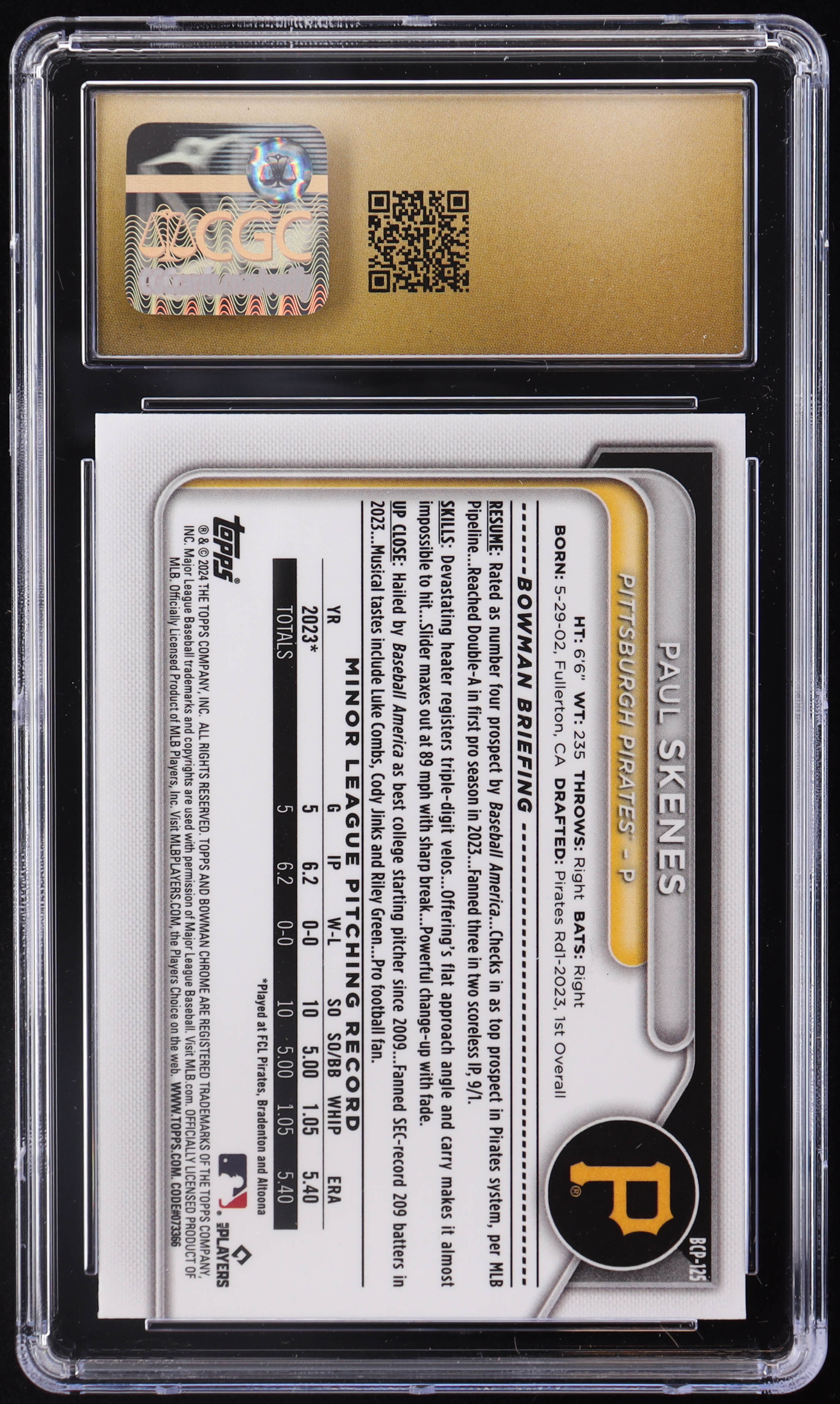 Paul Skenes 2024 Bowman Chrome Mega Box Prospects #BCP125 RC (CGC 10 | Pristine Black Label) at PristineAuction.com Paul Skenes 2024 Bowman Chrome Mega Box Prospects #BCP125 RC (CGC 10 | Pristine Black Label) at PristineAuction.com