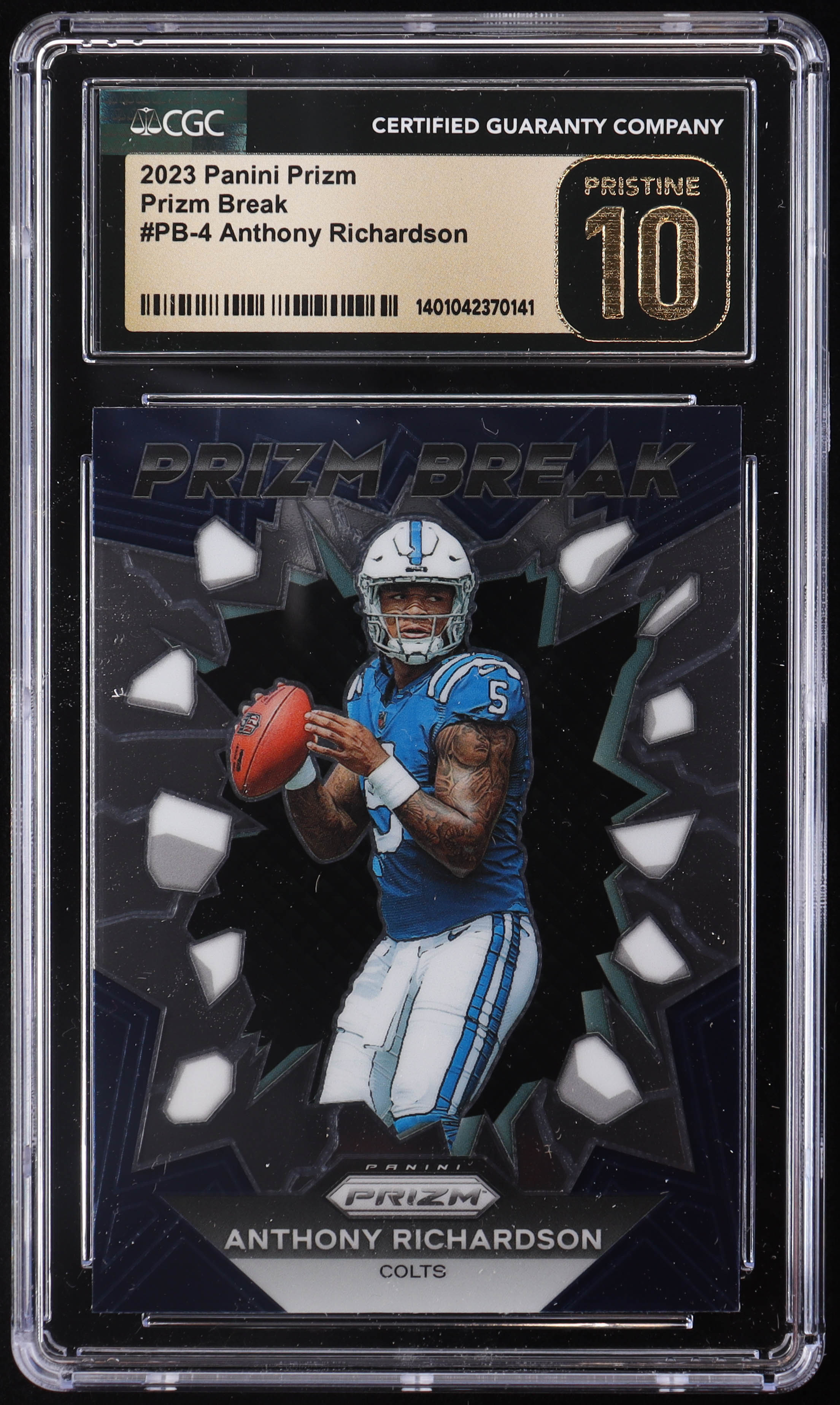 Anthony Richardson 2023 Panini Prizm Prizm Break #4 RC (CGC 10 | Pristine Black Label) at PristineAuction.com Anthony Richardson 2023 Panini Prizm Prizm Break #4 RC (CGC 10 | Pristine Black Label) at PristineAuction.com