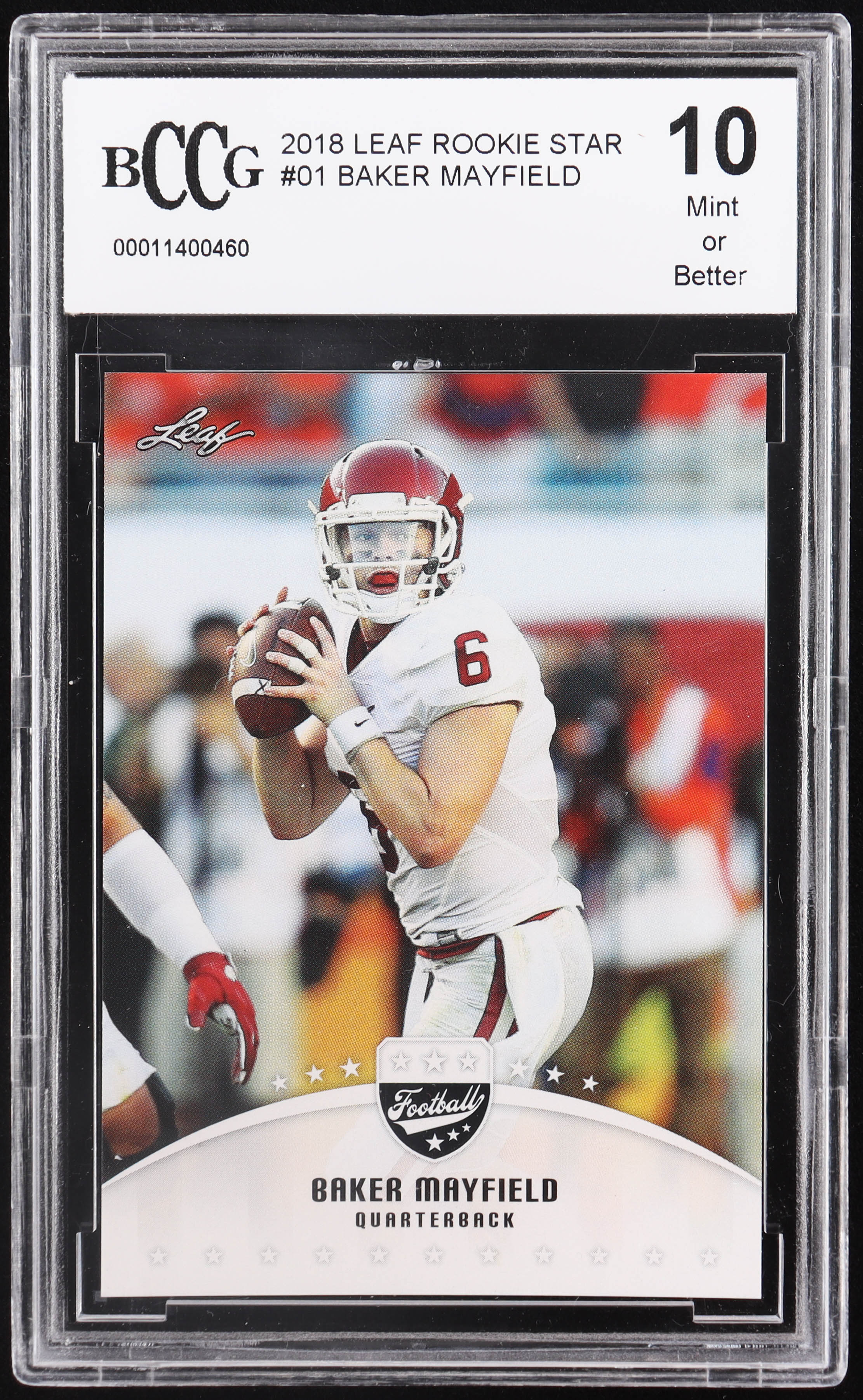 Baker Mayfield 2018 Leaf Rookie Star #01 RC (BCCG 10) at PristineAuction.com Baker Mayfield 2018 Leaf Rookie Star #01 RC (BCCG 10) at PristineAuction.com