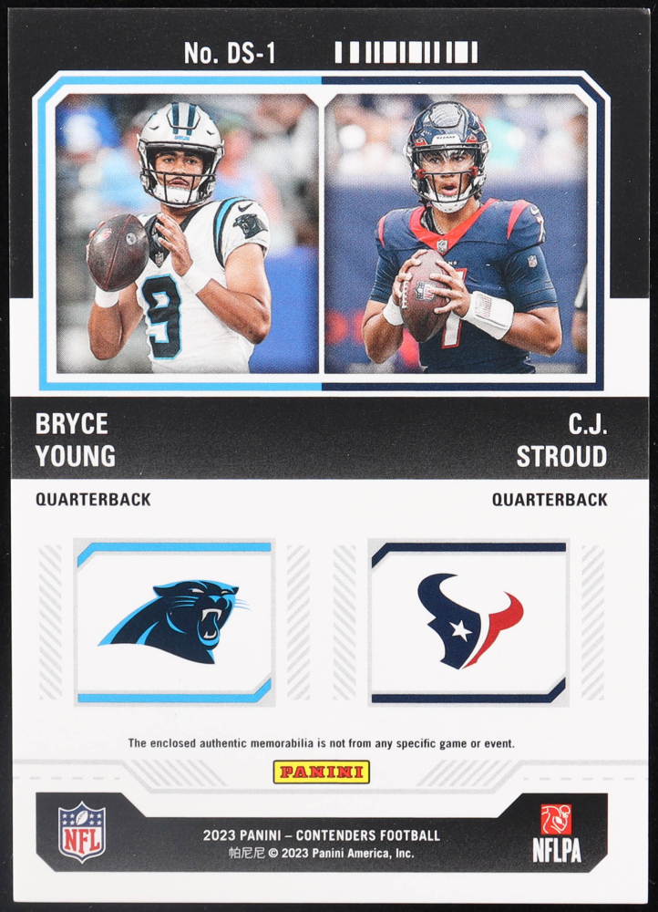 CJ Stroud / Bryce Young 2023 Panini Contenders Rookie Ticket Dual
