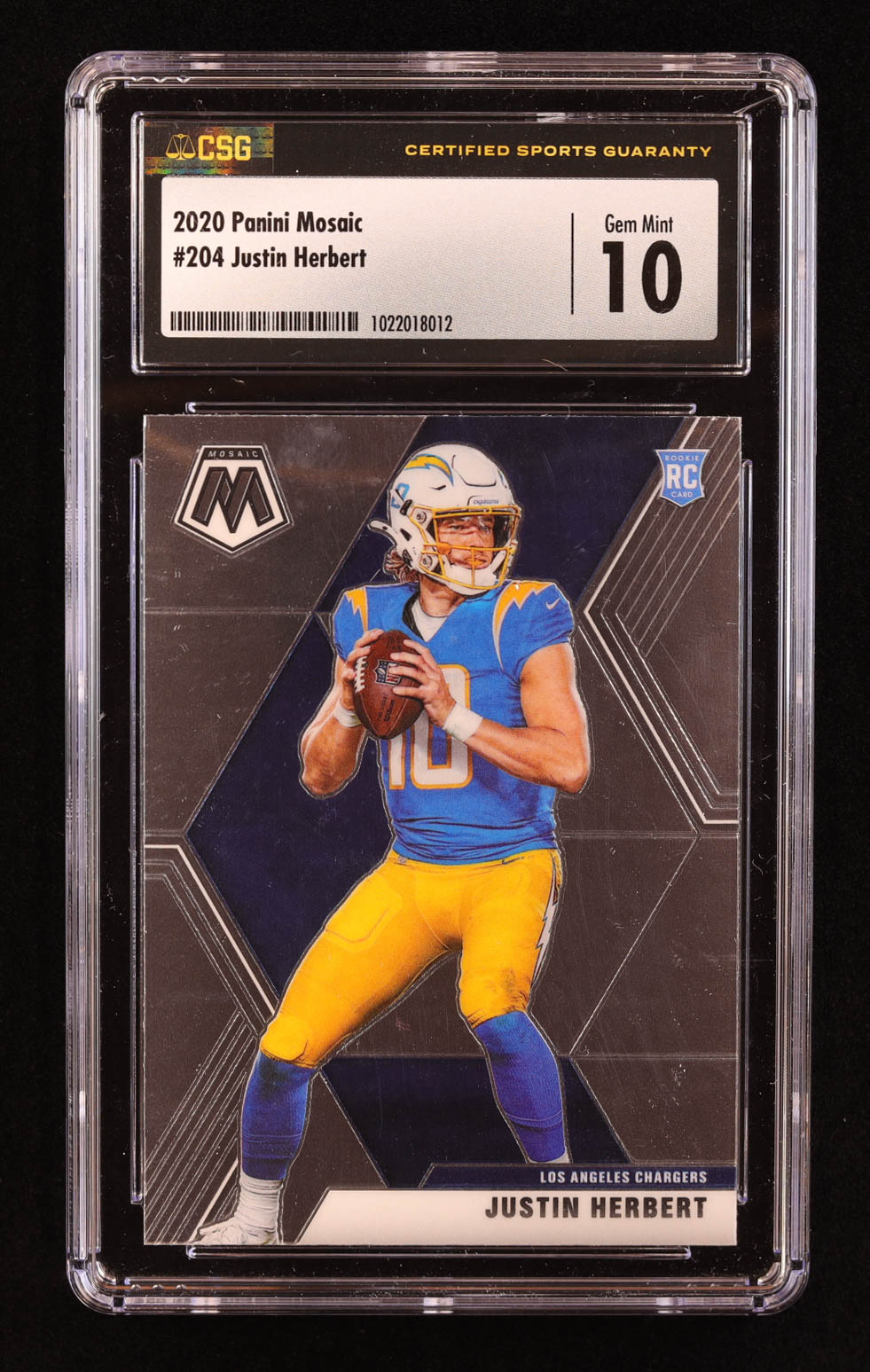 Justin Herbert 2020 Panini Mosaic #204 RC (CSG 10) at PristineAuction.com Justin Herbert 2020 Panini Mosaic #204 RC (CSG 10) at PristineAuction.com