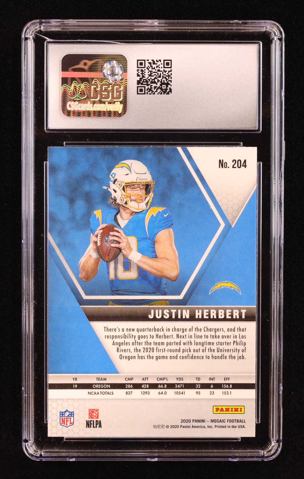 Justin Herbert 2020 Panini Mosaic #204 RC (CSG 10) at PristineAuction.com Justin Herbert 2020 Panini Mosaic #204 RC (CSG 10) at PristineAuction.com