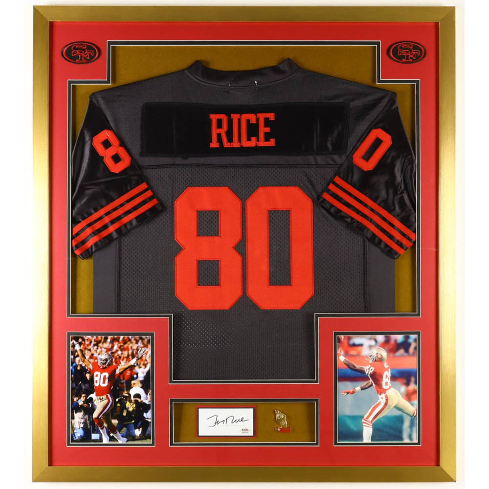 Jerry Rice Signed Custom Framed Cut Display With Jersey, Player ...