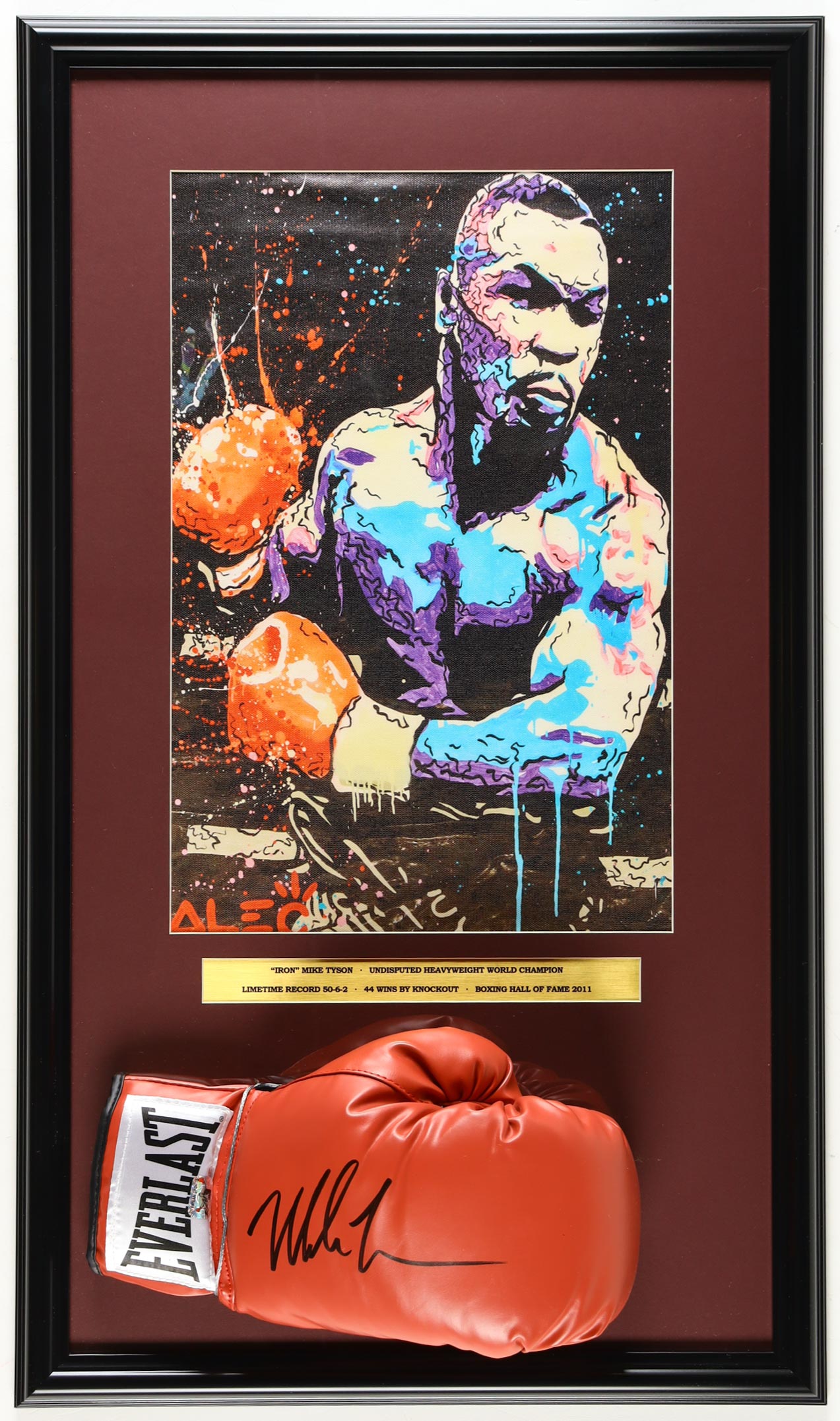 Mike Tyson Signed Custom Framed Everlast Boxing Glove Display with Art Print (Tyson) at PristineAuction.com Mike Tyson Signed Custom Framed Everlast Boxing Glove Display with Art Print (Tyson) at PristineAuction.com