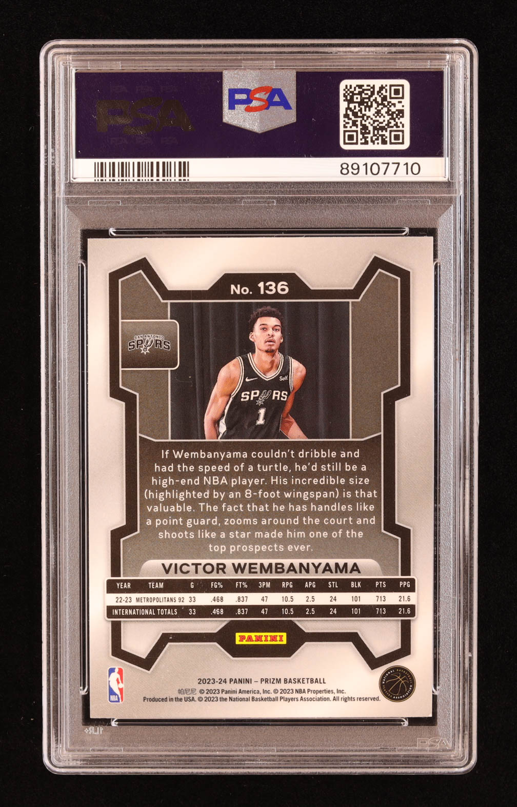 Victor Wembanyama 2023-24 Panini Prizm #136 RC (PSA 9) at PristineAuction.com Victor Wembanyama 2023-24 Panini Prizm #136 RC (PSA 9) at PristineAuction.com