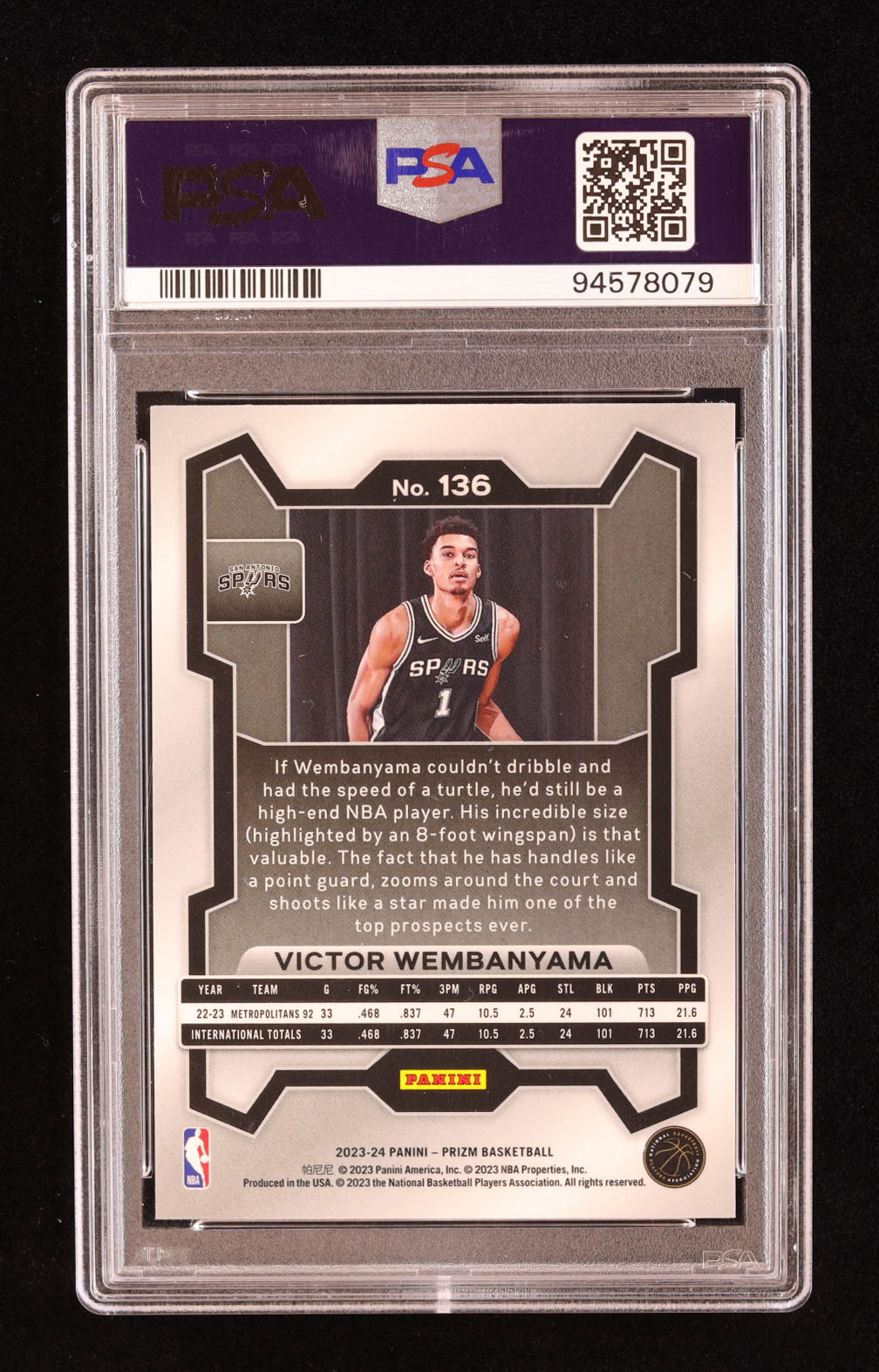 Victor Wembanyama 2023-24 Panini Prizm #136 RC (PSA 9) at PristineAuction.com Victor Wembanyama 2023-24 Panini Prizm #136 RC (PSA 9) at PristineAuction.com