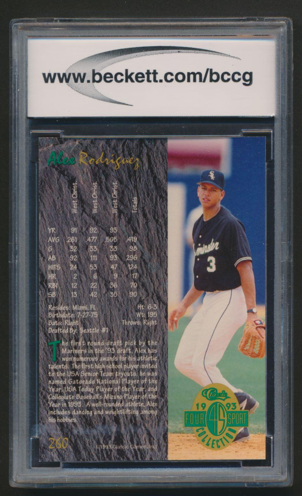 Alex Rodriguez 1993 Four-Sport #260 (BCCG 10) at PristineAuction.com Alex Rodriguez 1993 Four-Sport #260 (BCCG 10) at PristineAuction.com