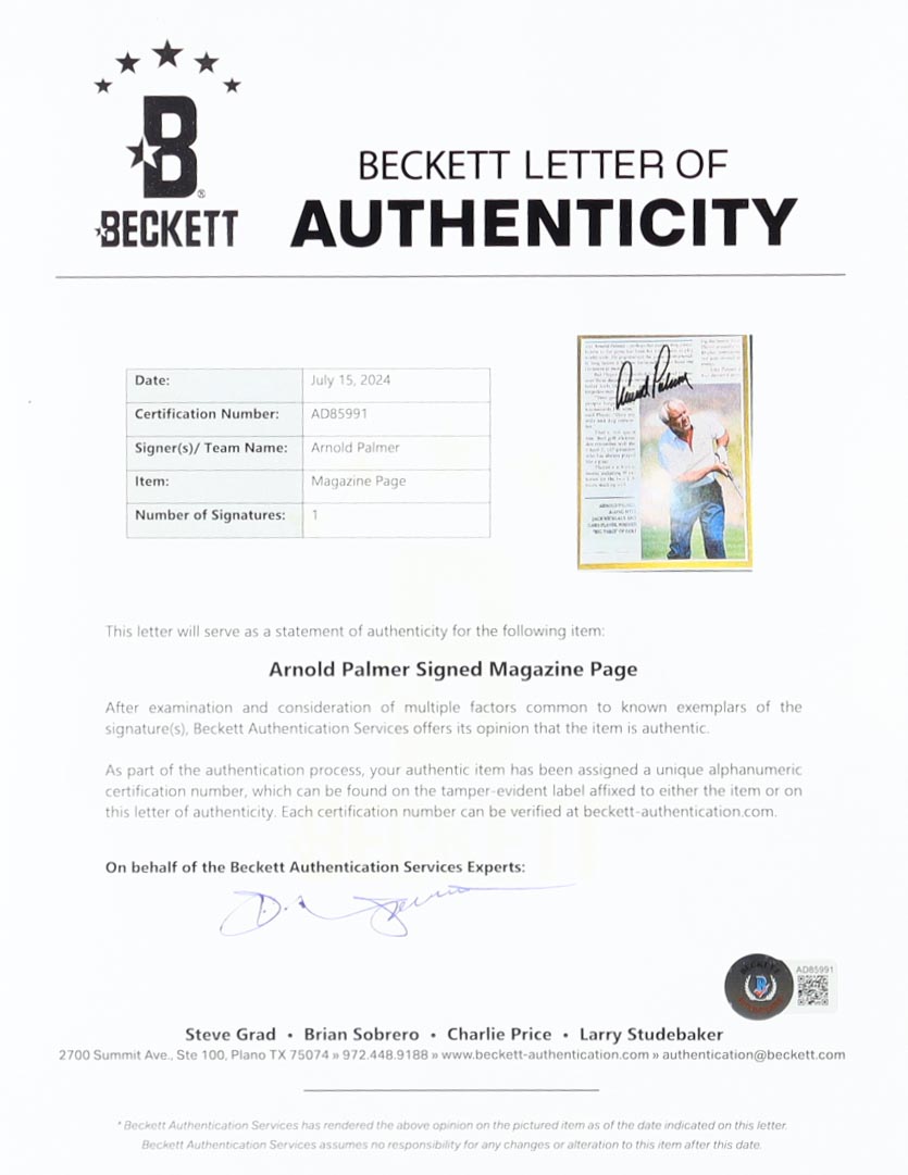 Arnold Palmer Signed "The King" Custom Framed Magazine Cut Display (Beckett) at PristineAuction.com Arnold Palmer Signed "The King" Custom Framed Magazine Cut Display (Beckett) at PristineAuction.com