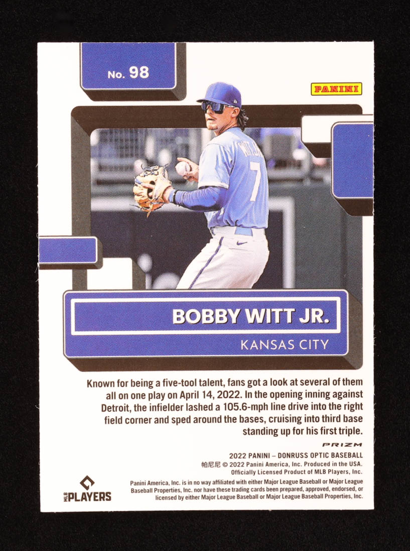 Bobby Witt Jr. 2022 Donruss Optic Lime Green #98 RC at PristineAuction.com Bobby Witt Jr. 2022 Donruss Optic Lime Green #98 RC at PristineAuction.com