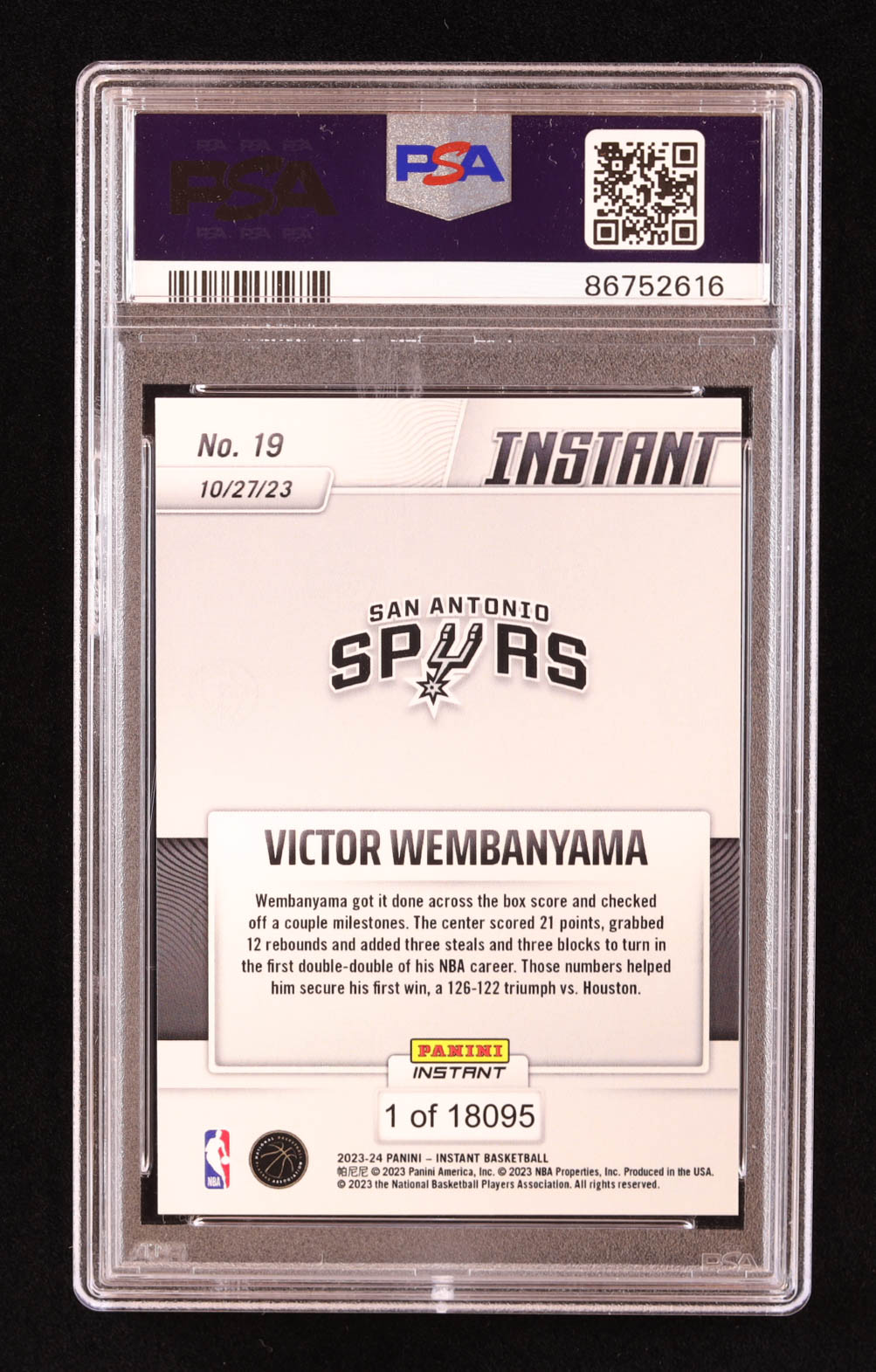 Victor Wembanyama 2023-24 Panini Instant #19 RC (PSA 10) at PristineAuction.com Victor Wembanyama 2023-24 Panini Instant #19 RC (PSA 10) at PristineAuction.com