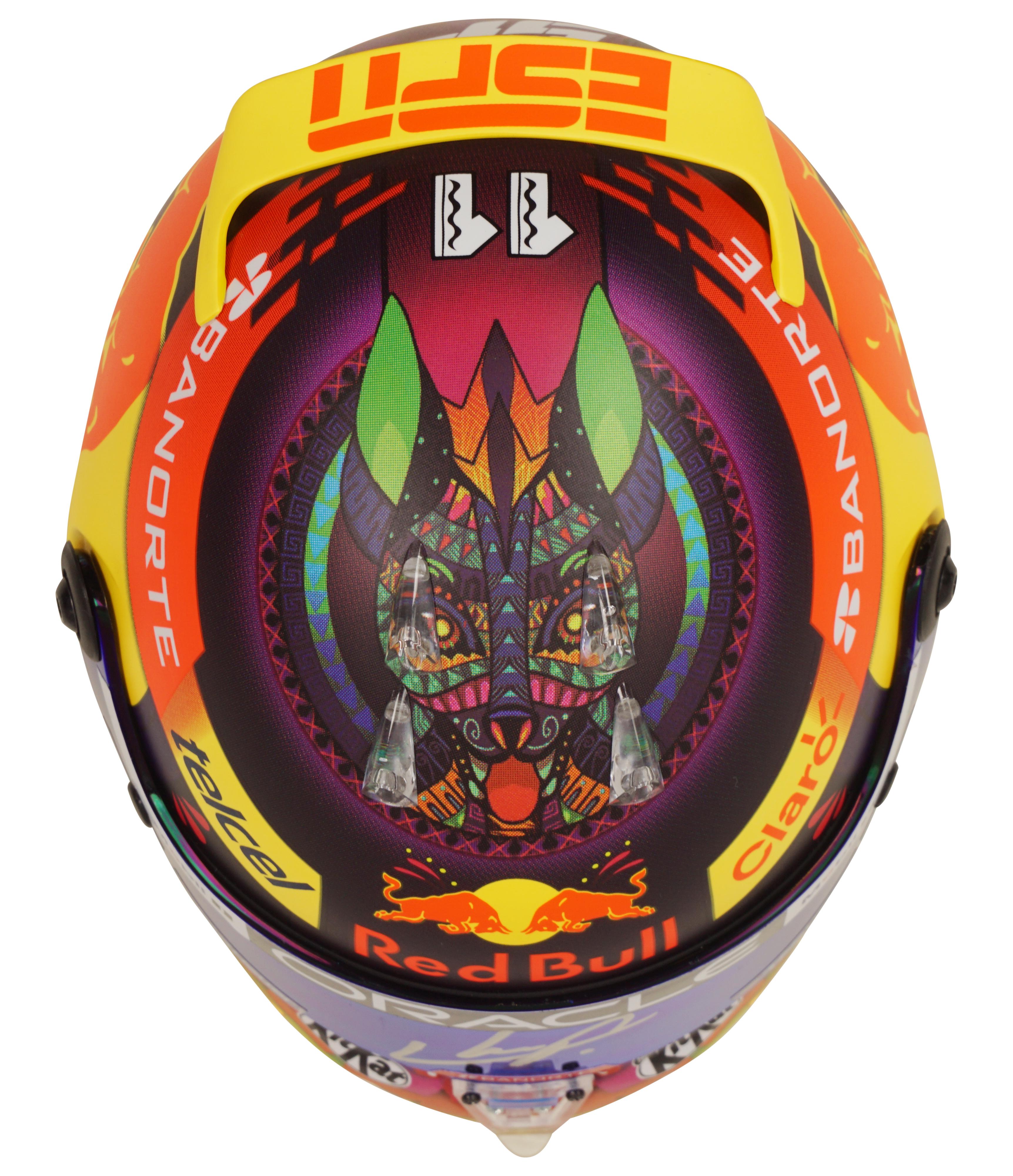 Sergio Perez Signed Mexico 2023 1:2 Scale Racing Mini Helmet (Beckett) at PristineAuction.com Sergio Perez Signed Mexico 2023 1:2 Scale Racing Mini Helmet (Beckett) at PristineAuction.com