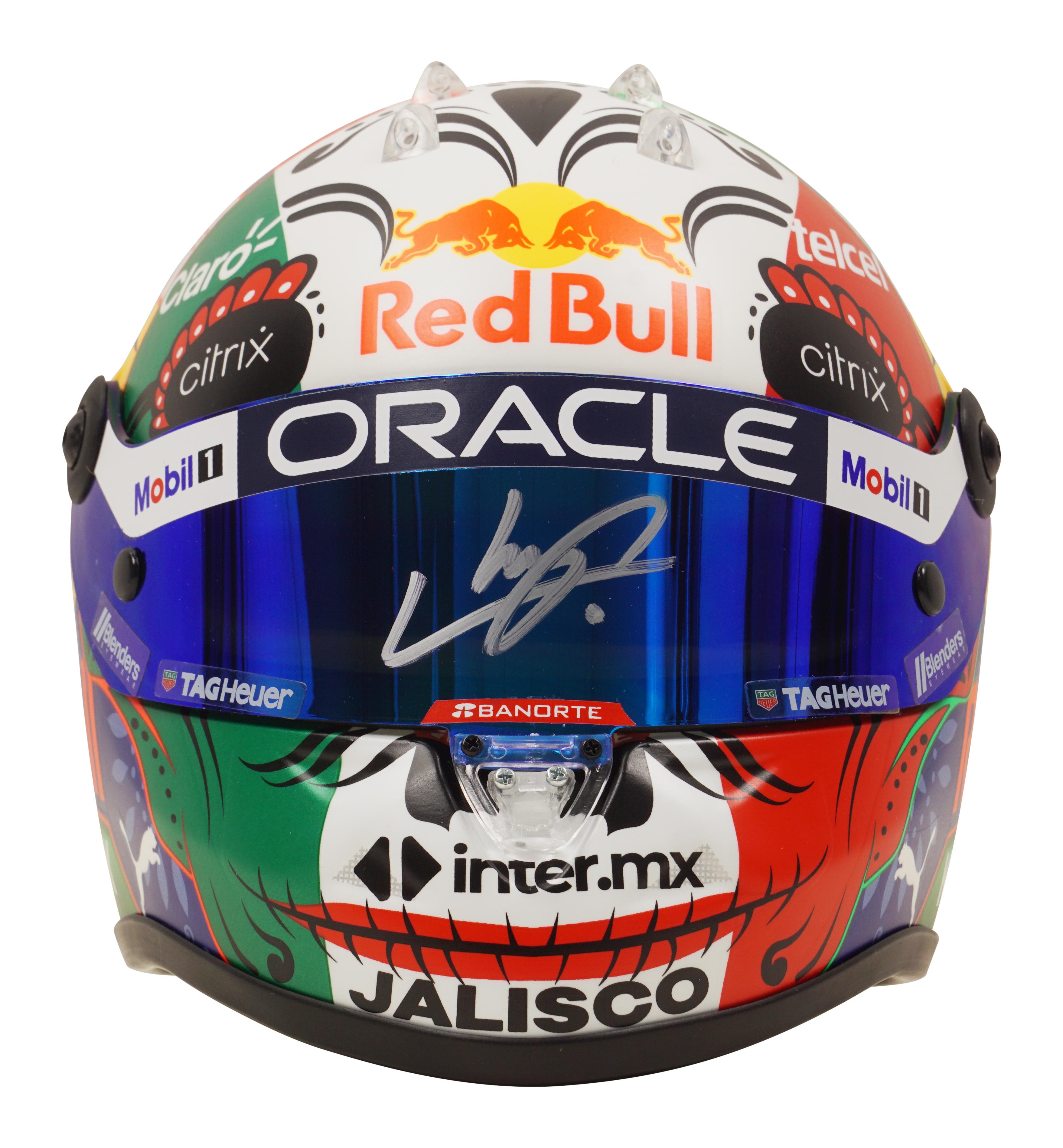 Sergio Perez Signed Mexico 2022 1:2 Scale Racing Mini Helmet (Beckett) at PristineAuction.com Sergio Perez Signed Mexico 2022 1:2 Scale Racing Mini Helmet (Beckett) at PristineAuction.com