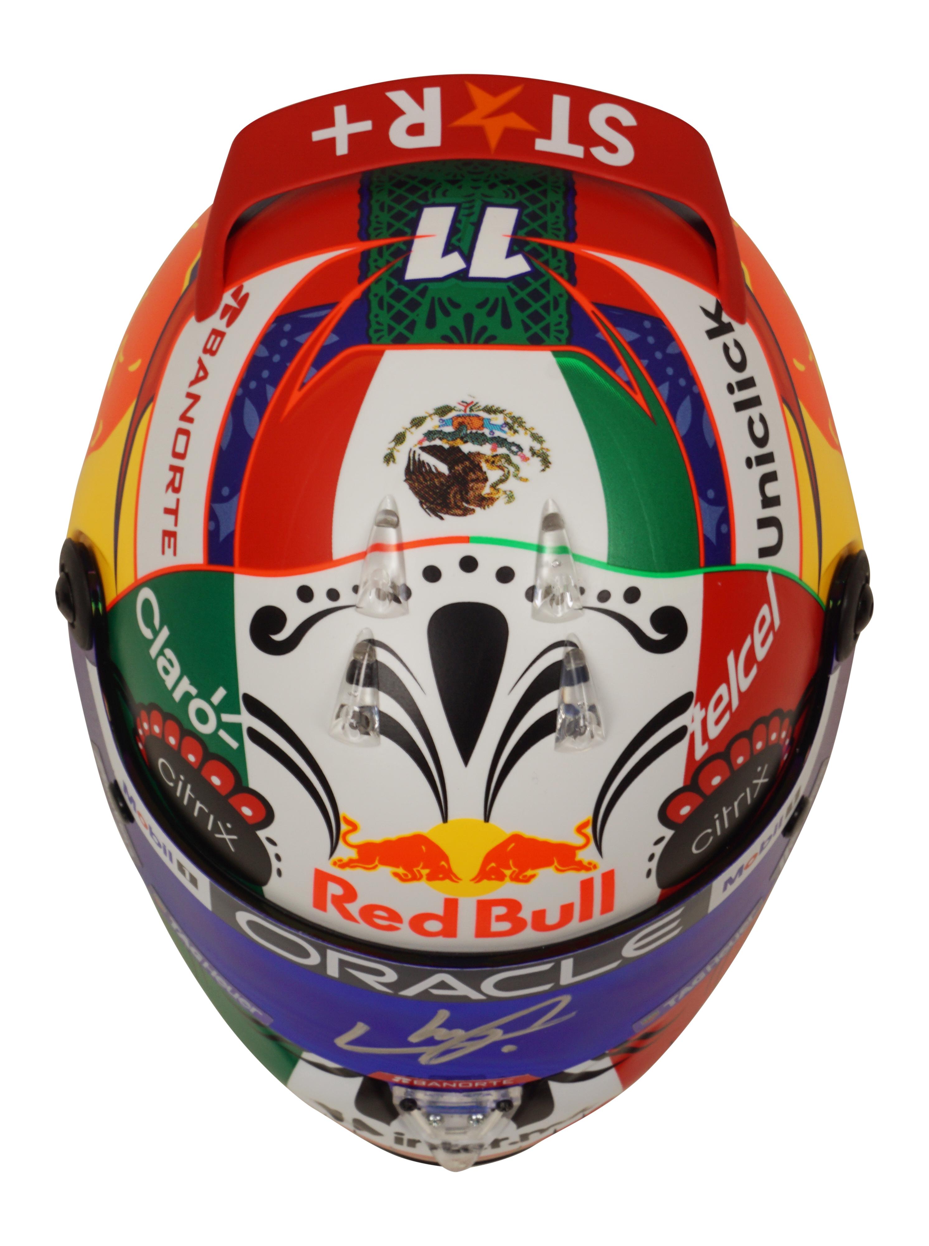 Sergio Perez Signed Mexico 2022 1:2 Scale Racing Mini Helmet (Beckett) at PristineAuction.com Sergio Perez Signed Mexico 2022 1:2 Scale Racing Mini Helmet (Beckett) at PristineAuction.com