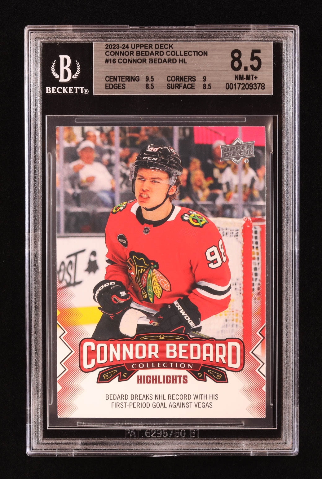 Connor Bedard 2023-24 Upper Deck Connor Bedard Collection #16 HL RC (BGS 8.5) at PristineAuction.com Connor Bedard 2023-24 Upper Deck Connor Bedard Collection #16 HL RC (BGS 8.5) at PristineAuction.com