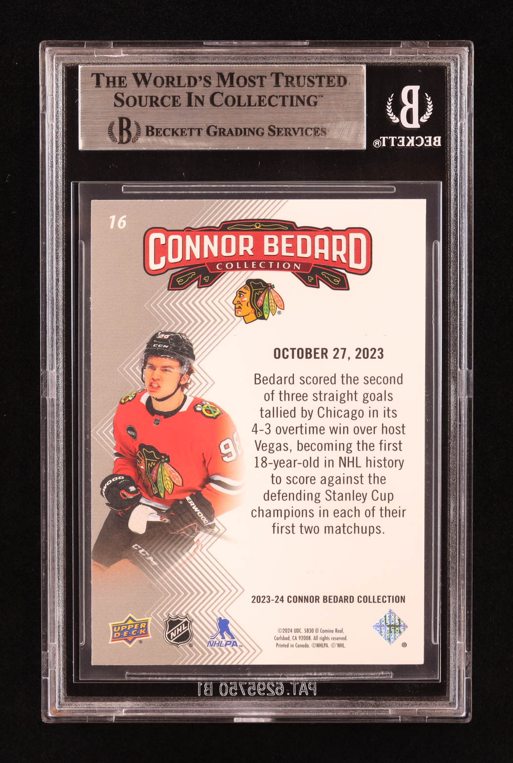 Connor Bedard 2023-24 Upper Deck Connor Bedard Collection #16 HL RC (BGS 8.5) at PristineAuction.com Connor Bedard 2023-24 Upper Deck Connor Bedard Collection #16 HL RC (BGS 8.5) at PristineAuction.com