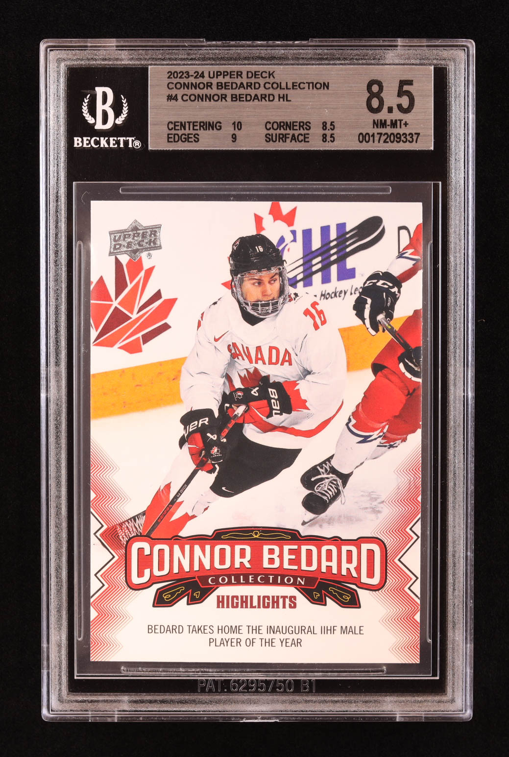 Connor Bedard 2023-24 Upper Deck Connor Bedard Collection #4 HL RC (BGS 8.5) at PristineAuction.com Connor Bedard 2023-24 Upper Deck Connor Bedard Collection #4 HL RC (BGS 8.5) at PristineAuction.com