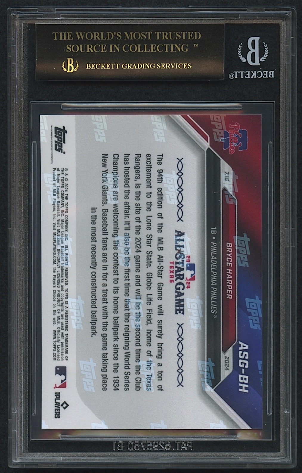 Bryce Harper 2024 Topps Now All-Star Game #ASGBH (BGS Black Label 10) at PristineAuction.com Bryce Harper 2024 Topps Now All-Star Game #ASGBH (BGS Black Label 10) at PristineAuction.com