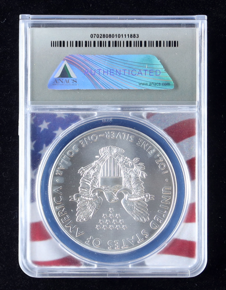 2021 American Silver Eagle - First Day of Issue - #11,883 of 13,500 (ANACS MS70) at PristineAuction.com 2021 American Silver Eagle - First Day of Issue - #11,883 of 13,500 (ANACS MS70) at PristineAuction.com