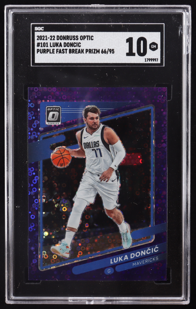 Luka Doncic 2021-22 Donruss Optic Fast Break Purple #101 #66/95 (SGC 10) at PristineAuction.com Luka Doncic 2021-22 Donruss Optic Fast Break Purple #101 #66/95 (SGC 10) at PristineAuction.com