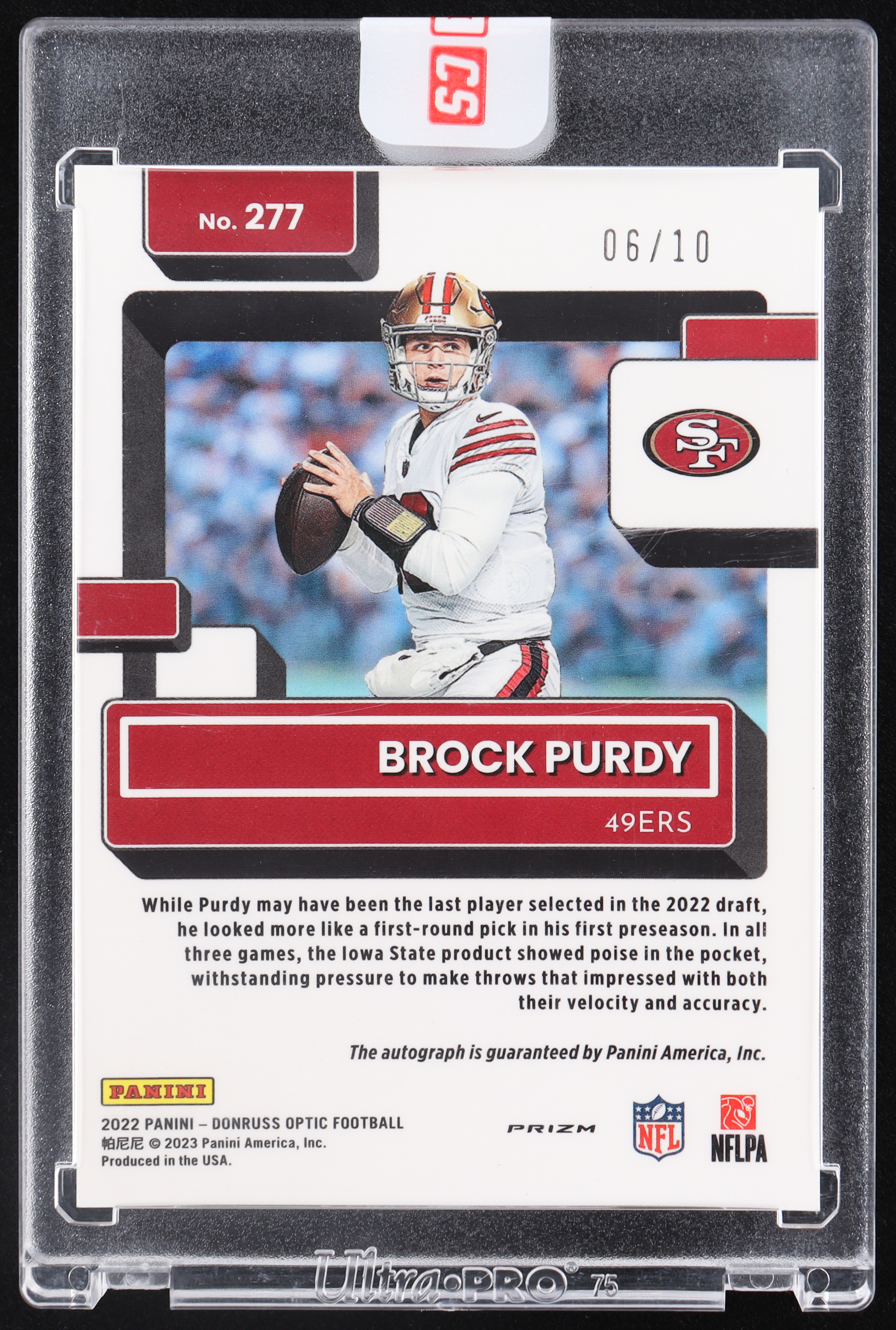 Brock Purdy 2022 Donruss Optic Autograph Purple Stars RR #277 RC #6/10 at PristineAuction.com Brock Purdy 2022 Donruss Optic Autograph Purple Stars RR #277 RC #6/10 at PristineAuction.com