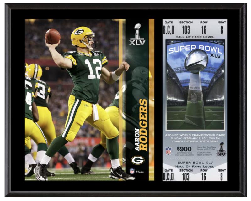 Aaron Rodgers Packers Sublimated Player Plaque with Replica Super Bowl Ticket at PristineAuction.com Aaron Rodgers Packers Sublimated Player Plaque with Replica Super Bowl Ticket at PristineAuction.com