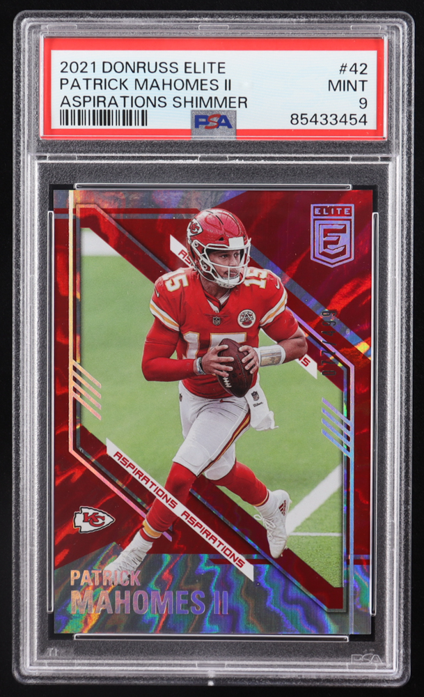 Patrick Mahomes II 2021 Elite Aspirations Shimmer #42 #077/499 (PSA 9) at PristineAuction.com Patrick Mahomes II 2021 Elite Aspirations Shimmer #42 #077/499 (PSA 9) at PristineAuction.com