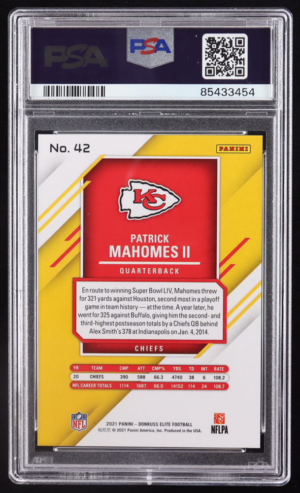 Patrick Mahomes II 2021 Elite Aspirations Shimmer #42 #077/499 (PSA 9) at PristineAuction.com Patrick Mahomes II 2021 Elite Aspirations Shimmer #42 #077/499 (PSA 9) at PristineAuction.com