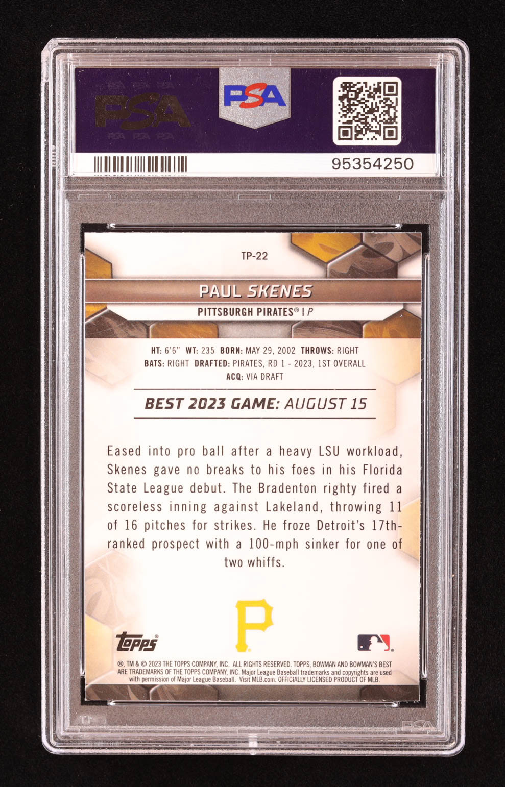 Paul Skenes 2023 Bowman's Best Top Prospects #TP22 RC (PSA 10) at PristineAuction.com Paul Skenes 2023 Bowman's Best Top Prospects #TP22 RC (PSA 10) at PristineAuction.com