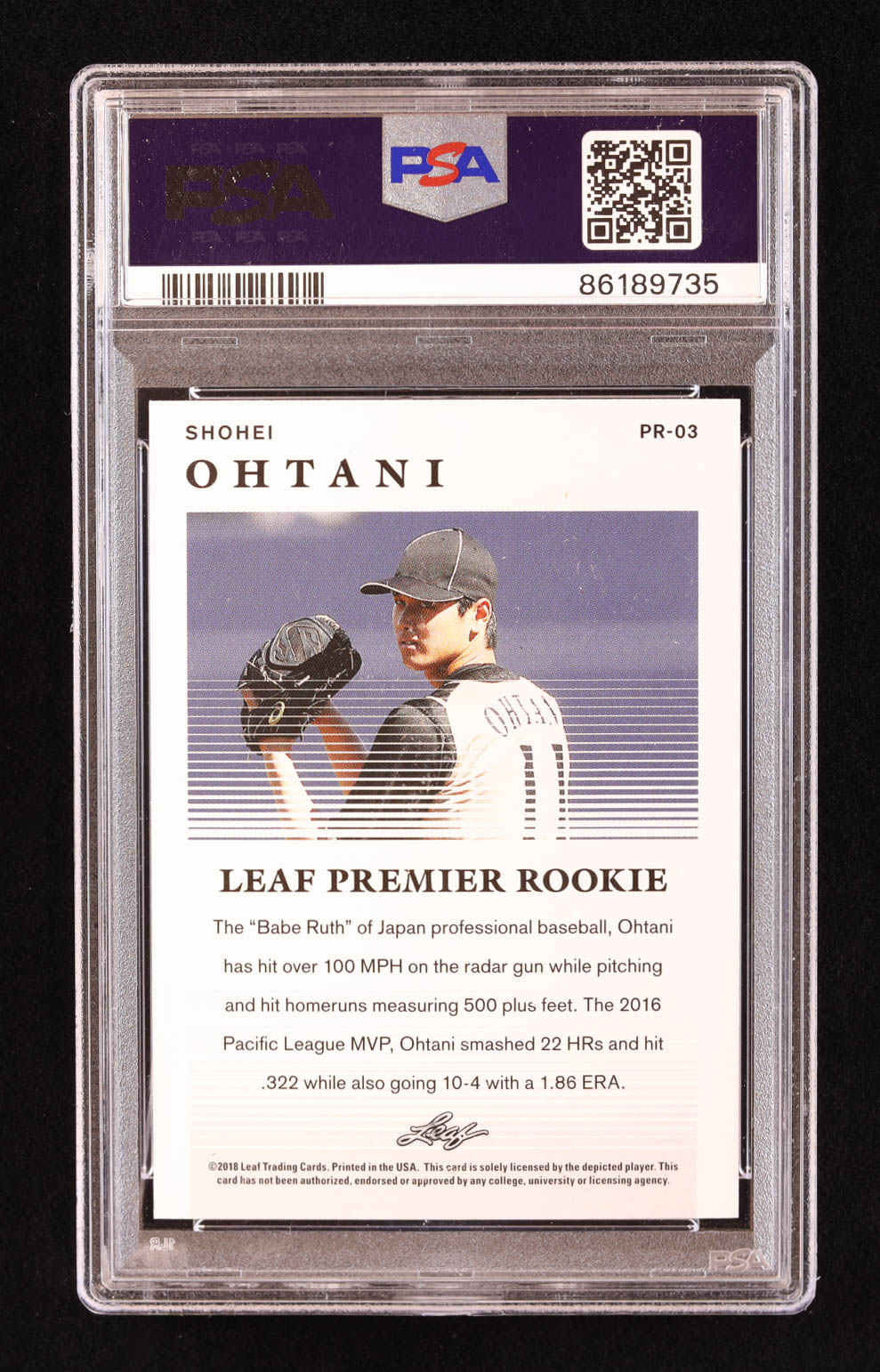 Shohei Ohtani 2018 Leaf Premier Rookies #PR03 RC (PSA 10) at PristineAuction.com Shohei Ohtani 2018 Leaf Premier Rookies #PR03 RC (PSA 10) at PristineAuction.com