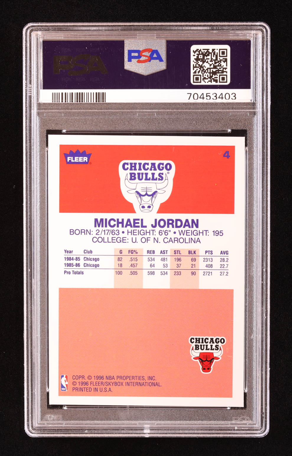 Michael Jordan 1996-97 Fleer Decade of Excellence #4 (PSA 9) at PristineAuction.com Michael Jordan 1996-97 Fleer Decade of Excellence #4 (PSA 9) at PristineAuction.com