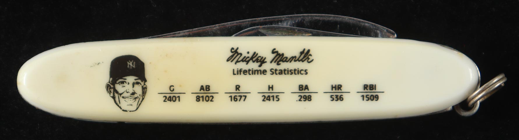 Mickey Mantle Vintage Stat Pocket Knife at PristineAuction.com Mickey Mantle Vintage Stat Pocket Knife at PristineAuction.com