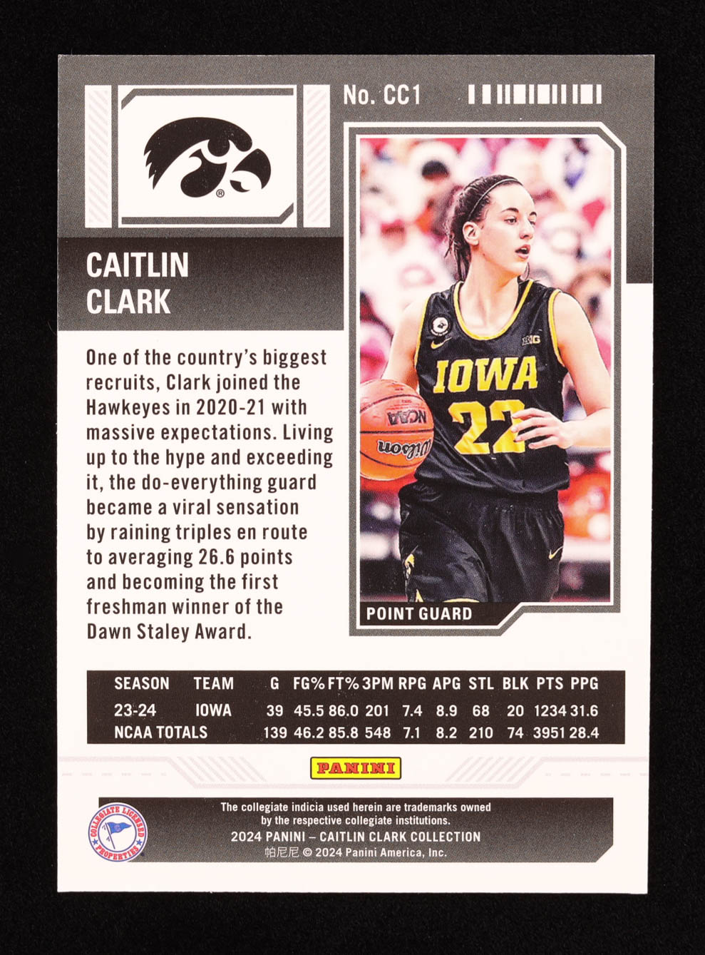 Caitlin Clark 2024 Panini Caitlin Clark Collection College Contenders #CC1 RC at PristineAuction.com Caitlin Clark 2024 Panini Caitlin Clark Collection College Contenders #CC1 RC at PristineAuction.com